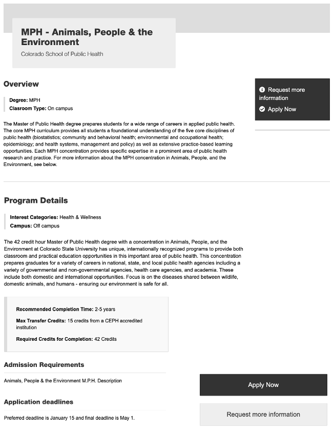 Academic program detail view example