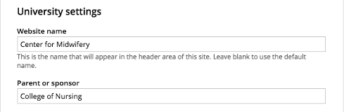 Example of Settings for College of Nursing Sponsor for Center for Midwifery