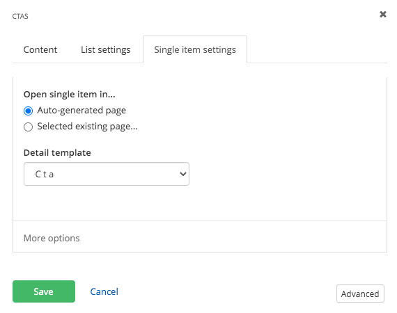 CTA - Single Item Settings