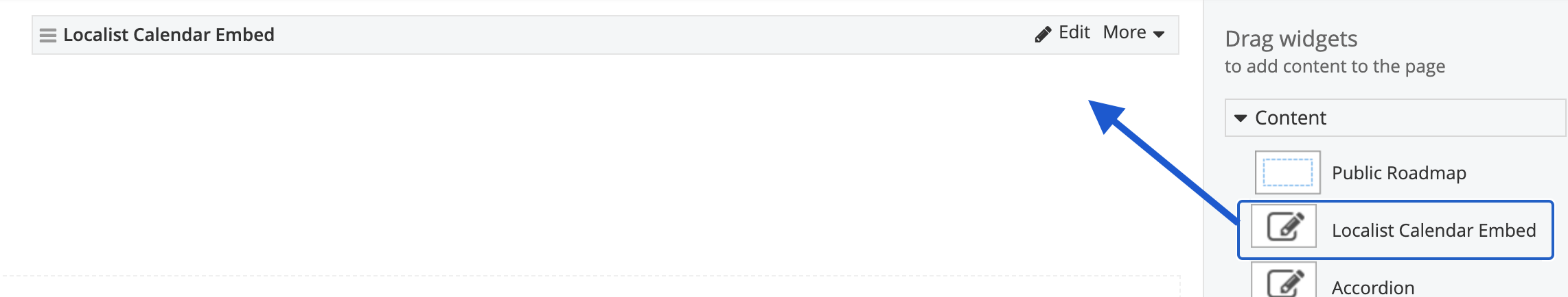 Drag and drop the Localist Calender embed widget