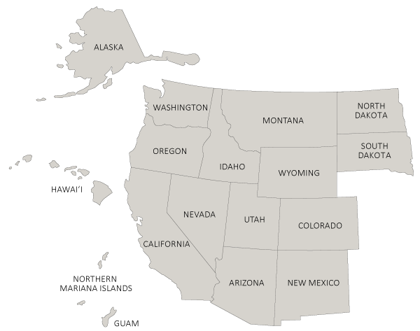 Map of Western US states