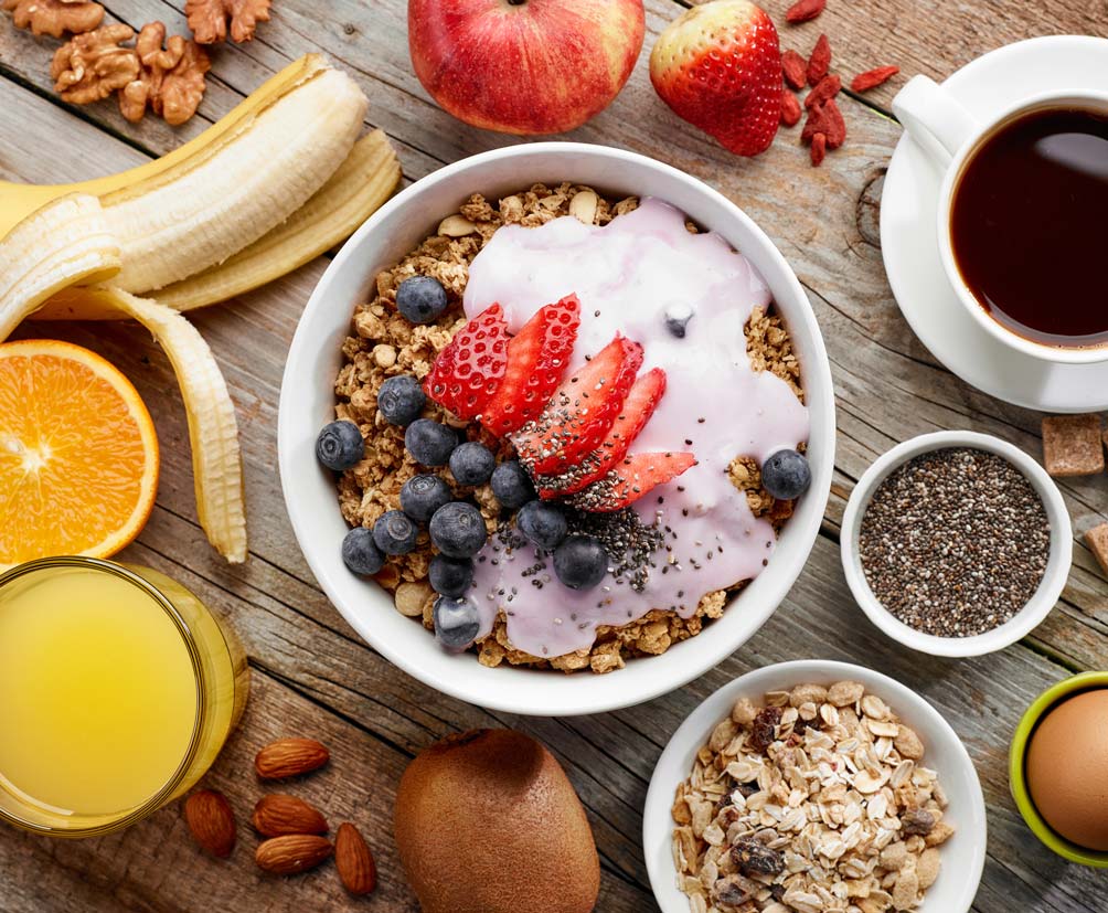 a breakfast on a table