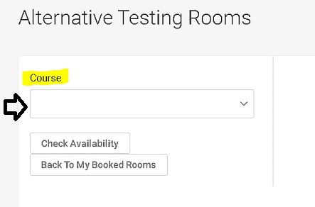 Screenshot of page with Course combo box. A black arrow points to the Course combo box.