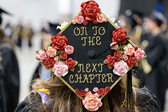 Decorated graduation cap reading 