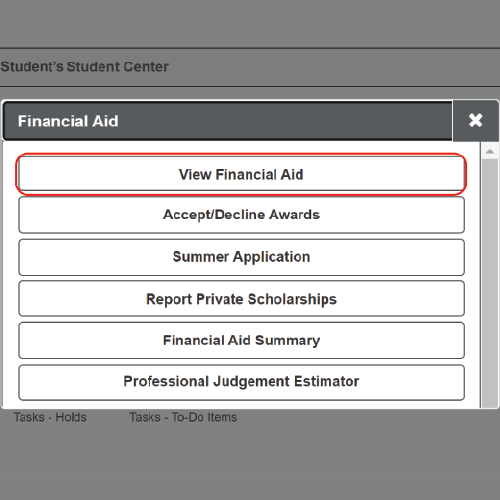 The Financial aid section within UCDAccess