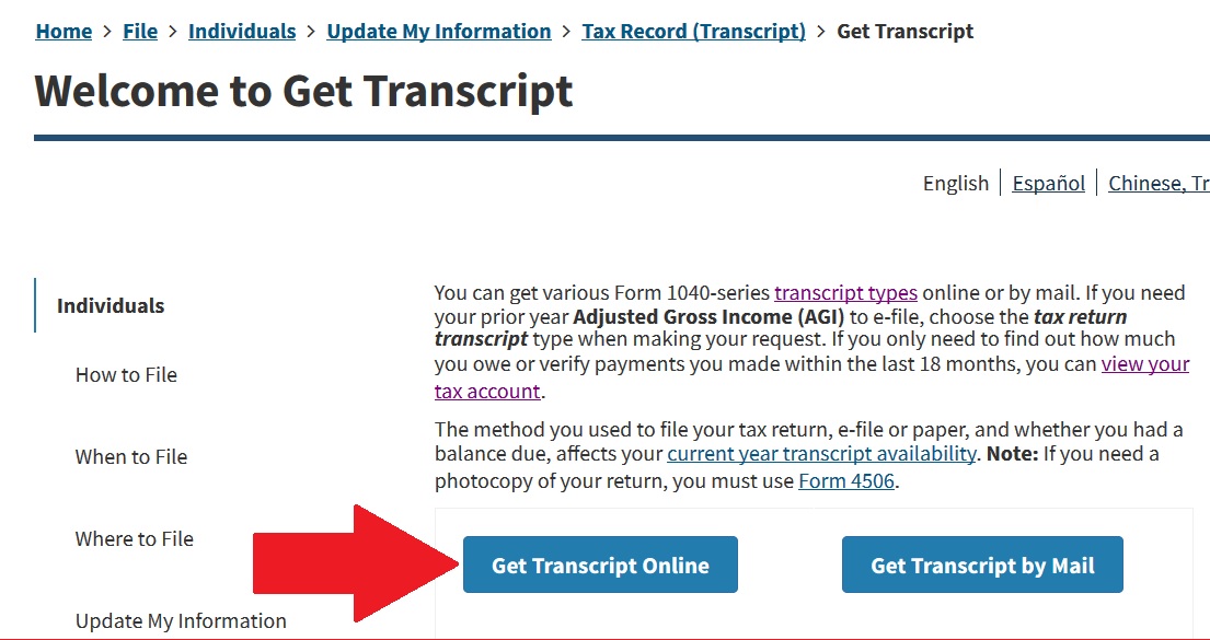 GET IRS Transcript