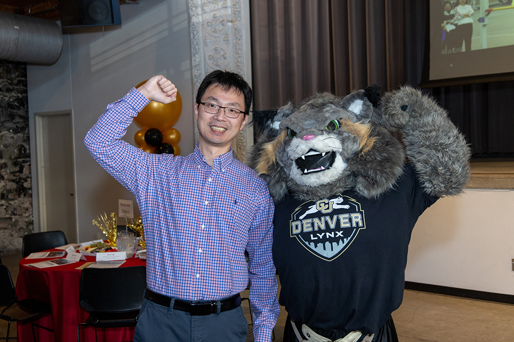 ICB student & Milo at 30th Anniversary event--CU Denver campus